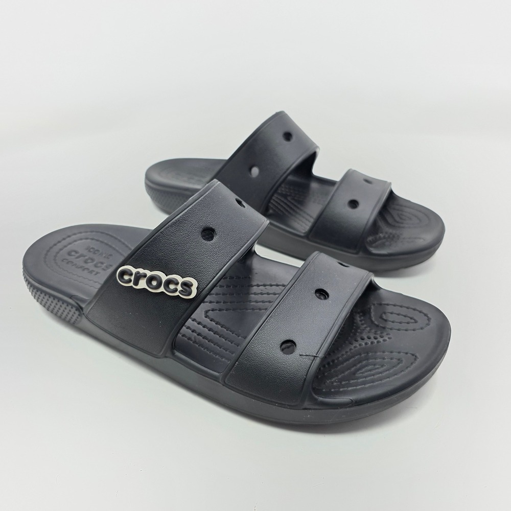 Crocs Classic Sandal Black Mens 7 Womens 9 Two Strap Slide 206761